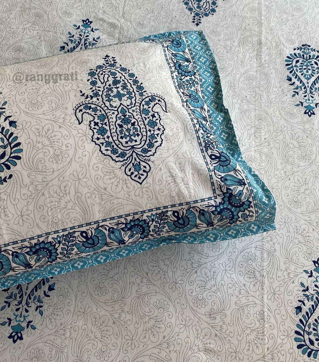 Blue Paisley Jaipuri Cotton Bedsheet King Size For Double Bed - Bedsheet