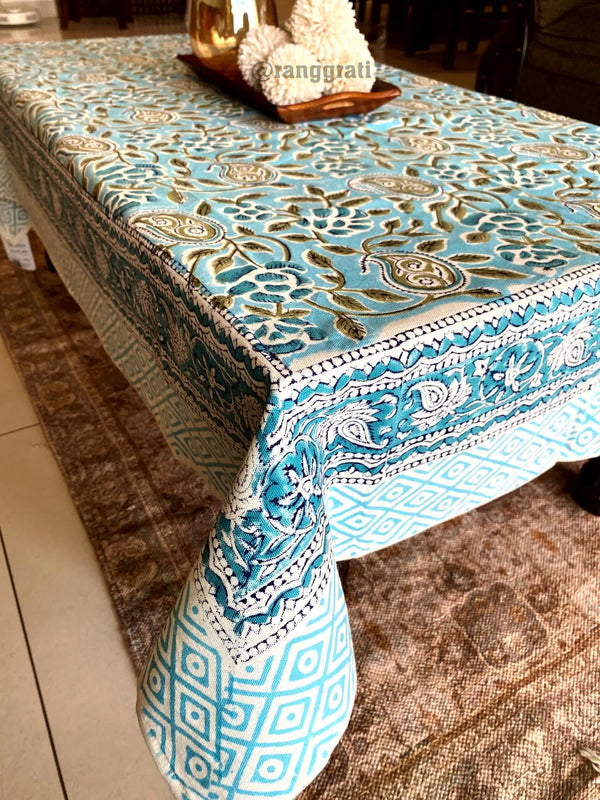 Blue Paisley Table Cover Cloth 4 Seater Dining Table Rectangular - Table Cover
