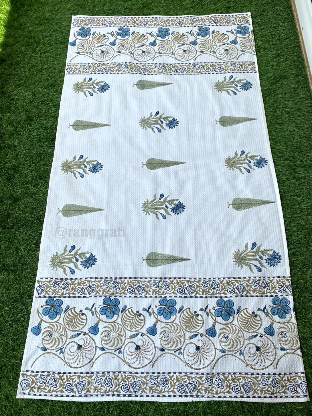 Blue Pine Floral Body Towel Hand Block Printed Pure Cotton - Body Towel