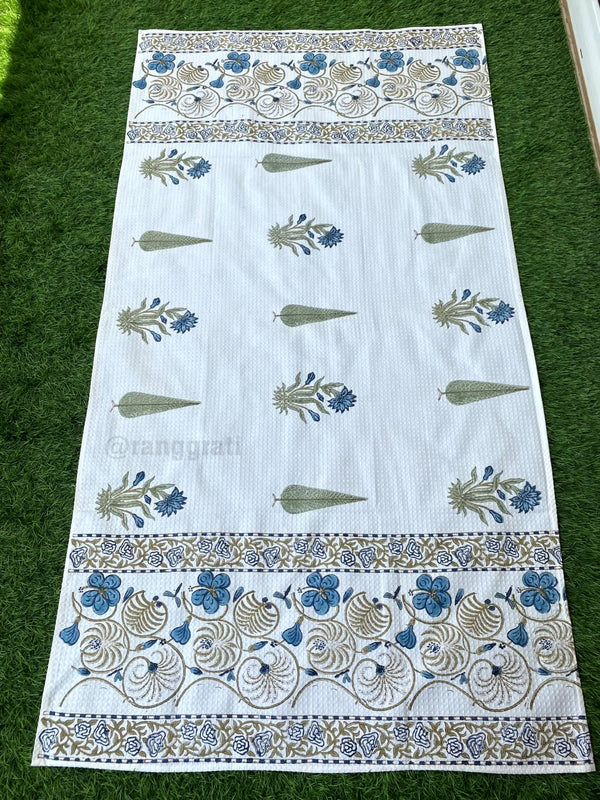 Blue Pine Floral Body Towel Hand Block Printed Pure Cotton - Body Towel