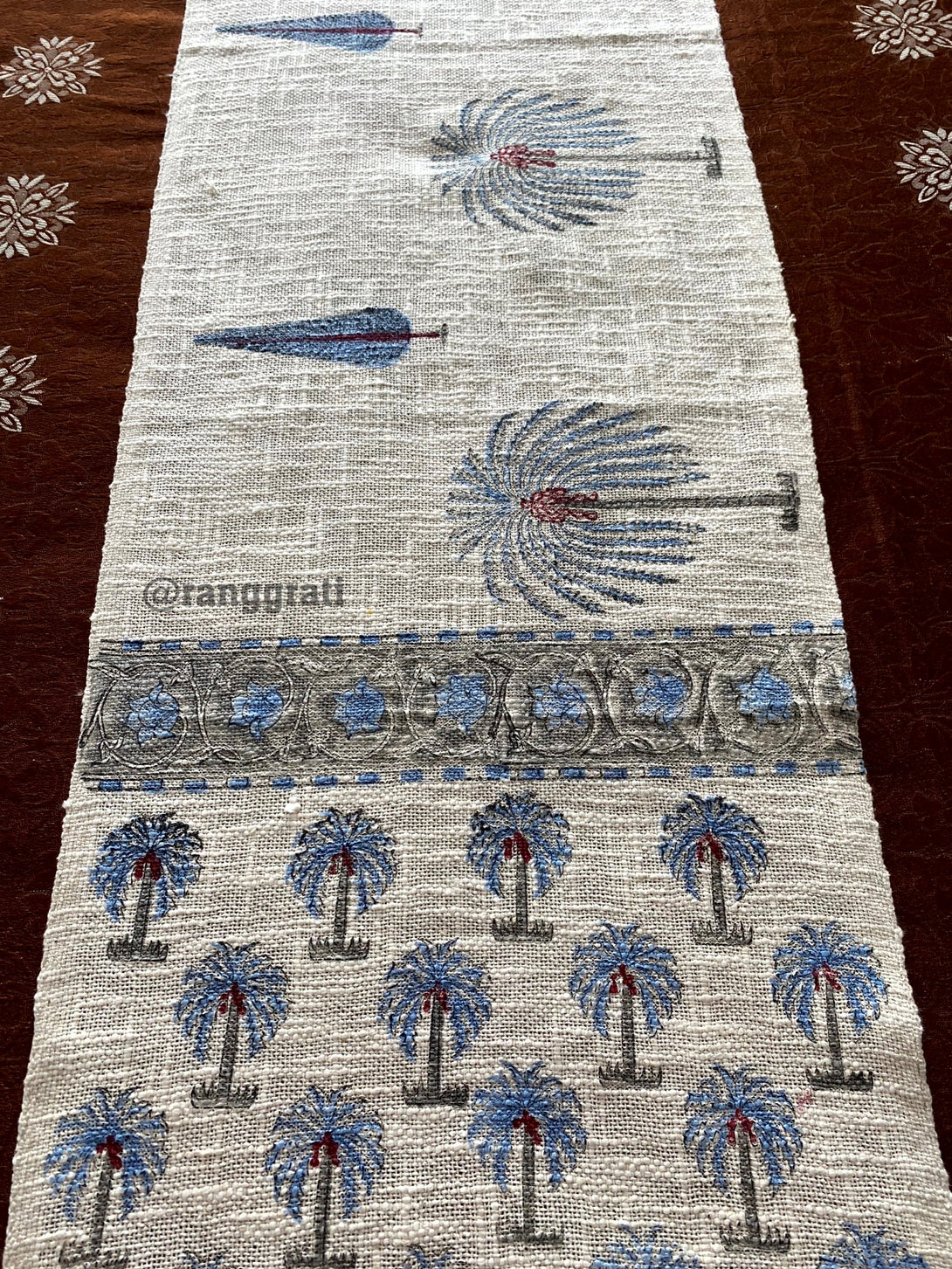 Blue Coconut Tree Jute Cotton Table Runner
