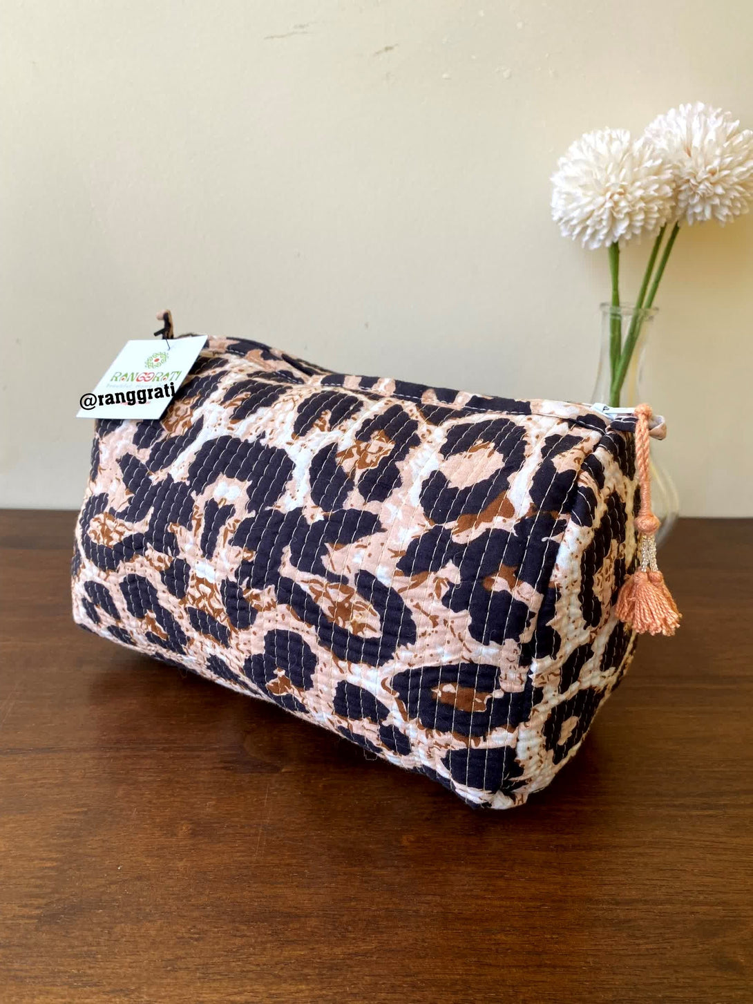 Brown Abstract Quilted Travel Pouch Set of 2 - Pouch