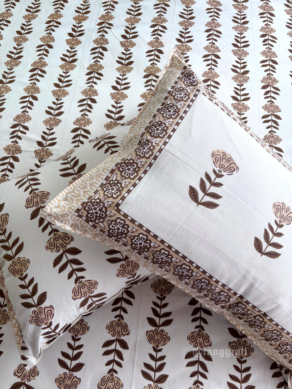Brown Floral Jaipuri Cotton Bedsheet King Size With Pillow Covers