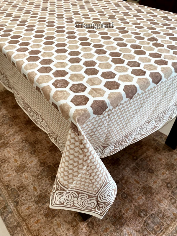Brown Hexa Table Cover Cloth 6 Seater Dining Table Rectangular - Table Cover