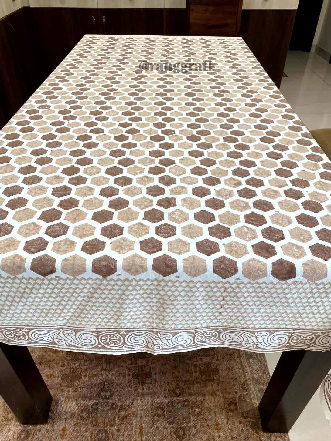 Brown Hexa Table Cover Cloth 6 Seater Dining Table Rectangular - Table Cover