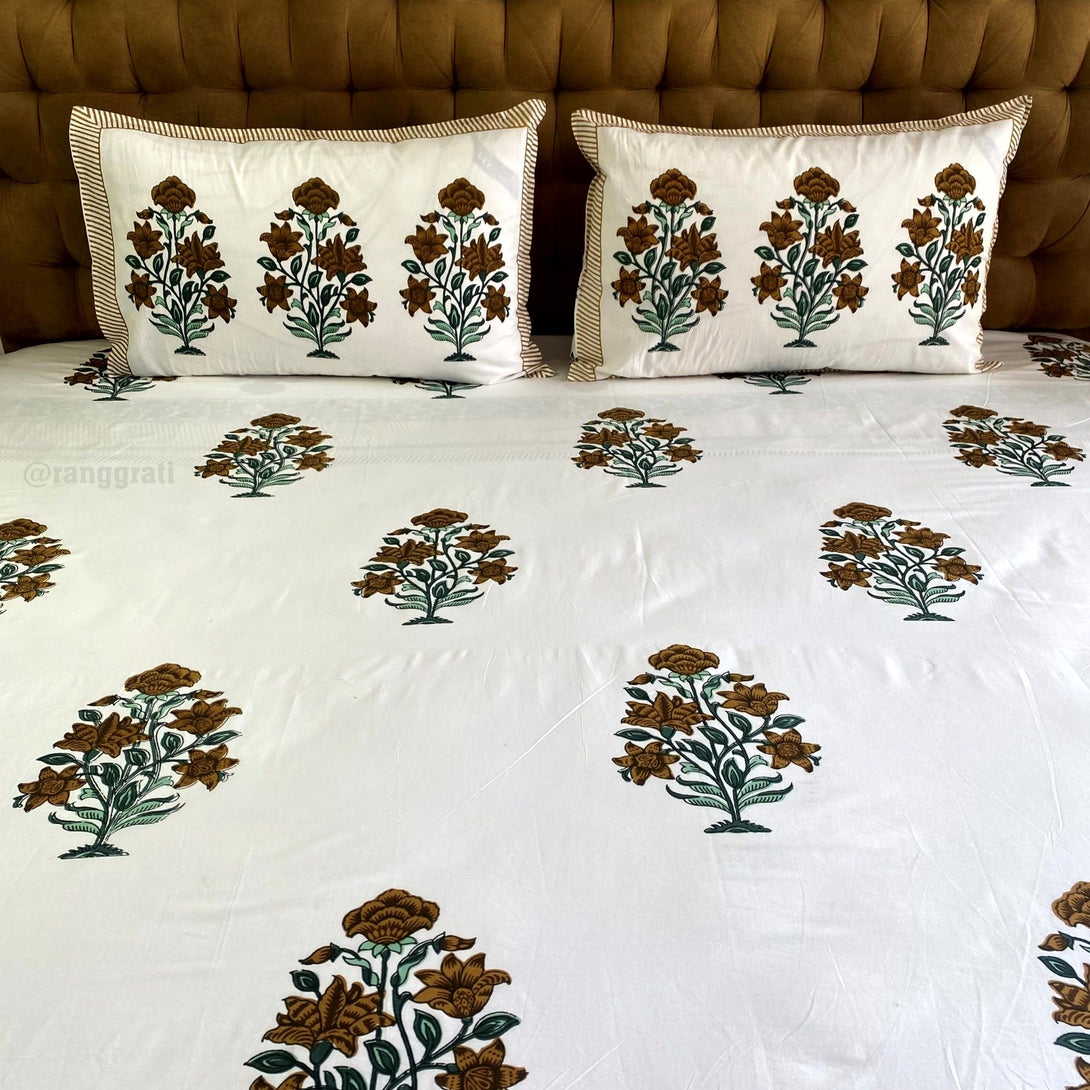 Brown Primrose Jaipuri Cotton Bedsheet Super King Size - Bedsheet