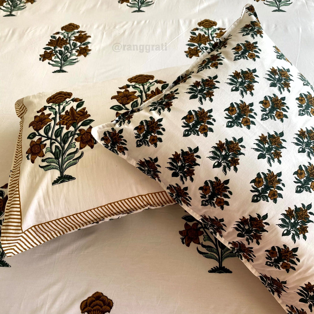 Brown Primrose Jaipuri Cotton Bedsheet Super King Size - Bedsheet
