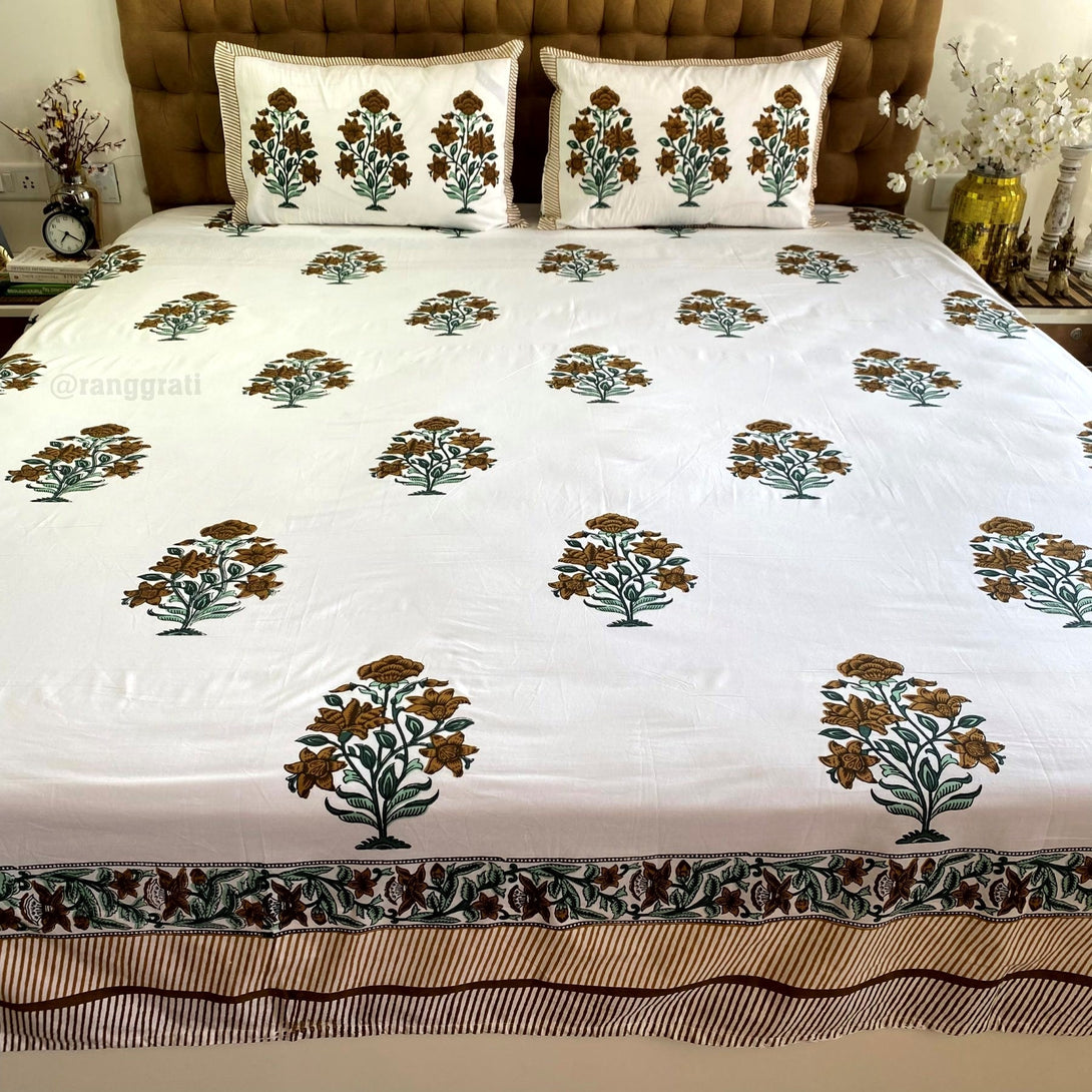 Brown Primrose Jaipuri Cotton Bedsheet Super King Size - Bedsheet