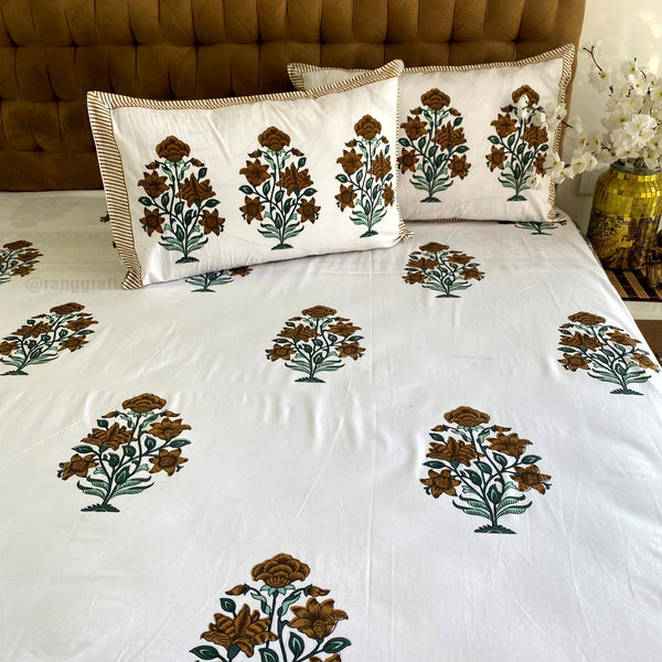 Brown Primrose Jaipuri Cotton Bedsheet Super King Size - Bedsheet