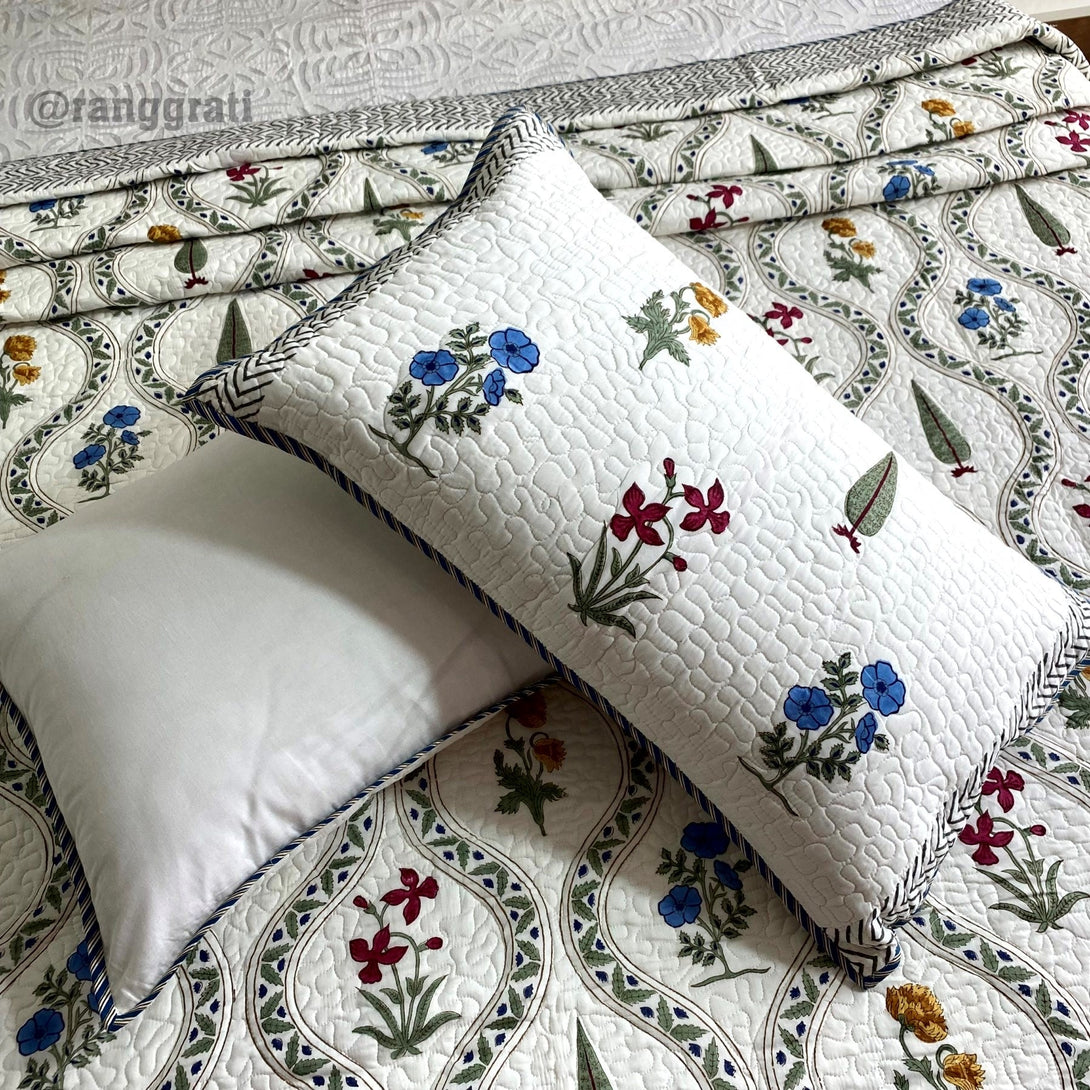 Calm Luxe Mulmul Voile Floral Quilted Bedcover Reversible King Size - Bedcover