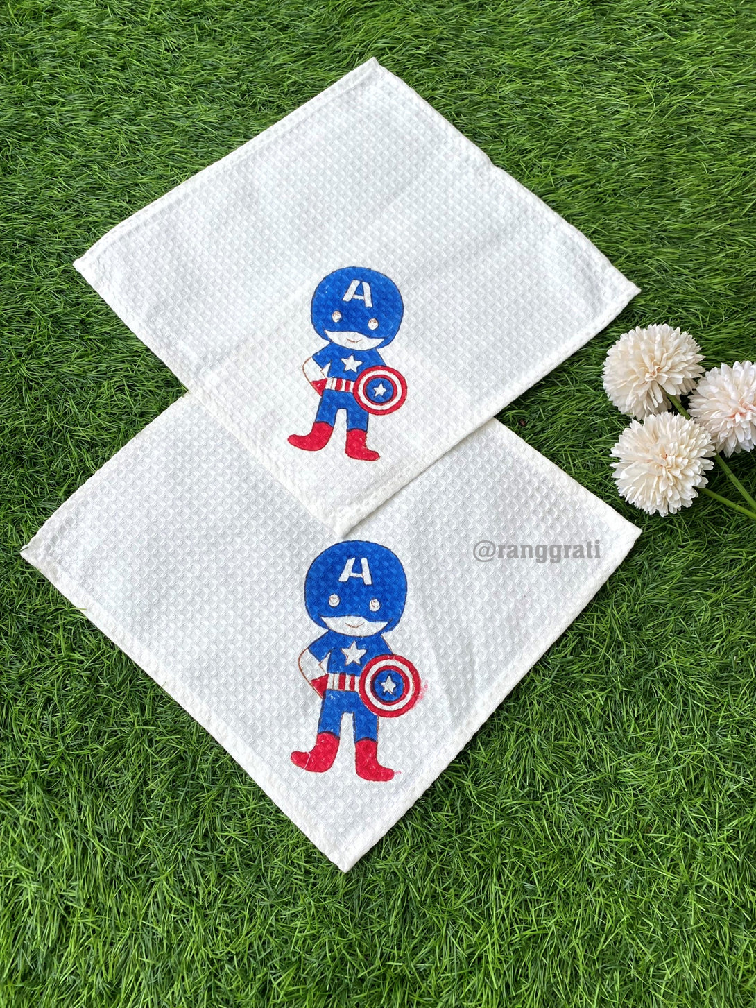 Pure Cotton Captain America Hand Block Printed Face Towel 