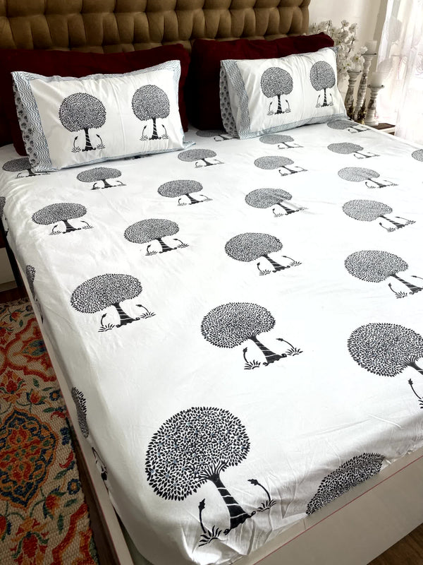 Charcoal Black Cotton 250 TC Elastic Fitted Bedsheet King Size - Bedsheet