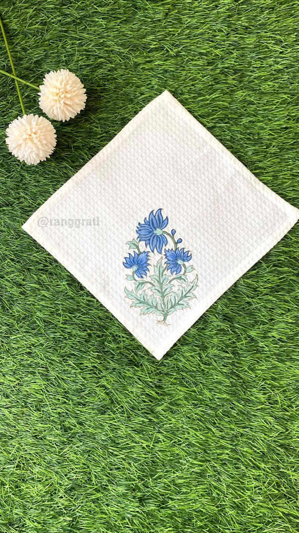 Dark Blue Face Towel Floral Hand Block Printed Pure Cotton - Face Towel
