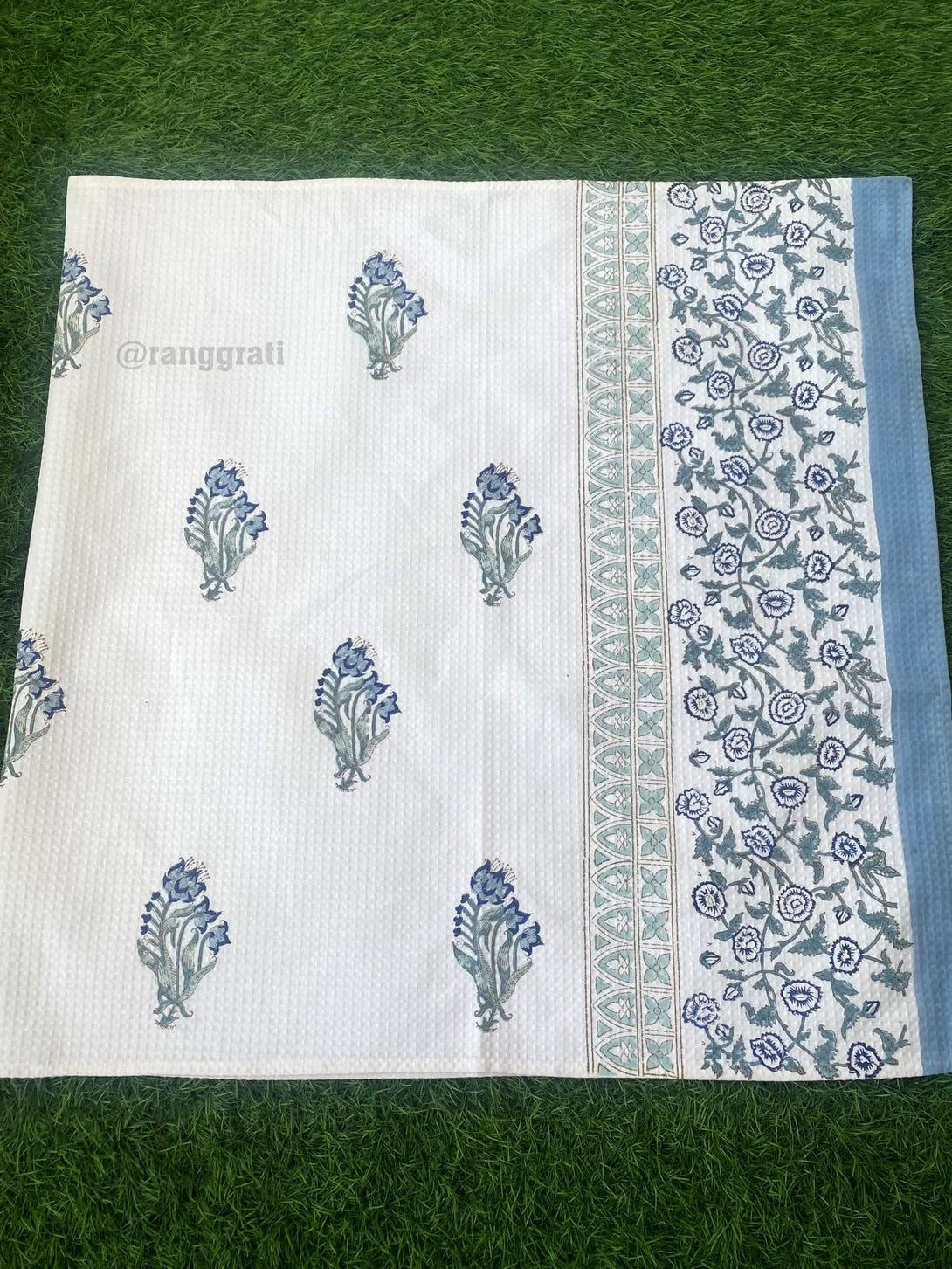 Dark Blue Floral Body Towel Hand Block Printed Pure Cotton - Body Towel