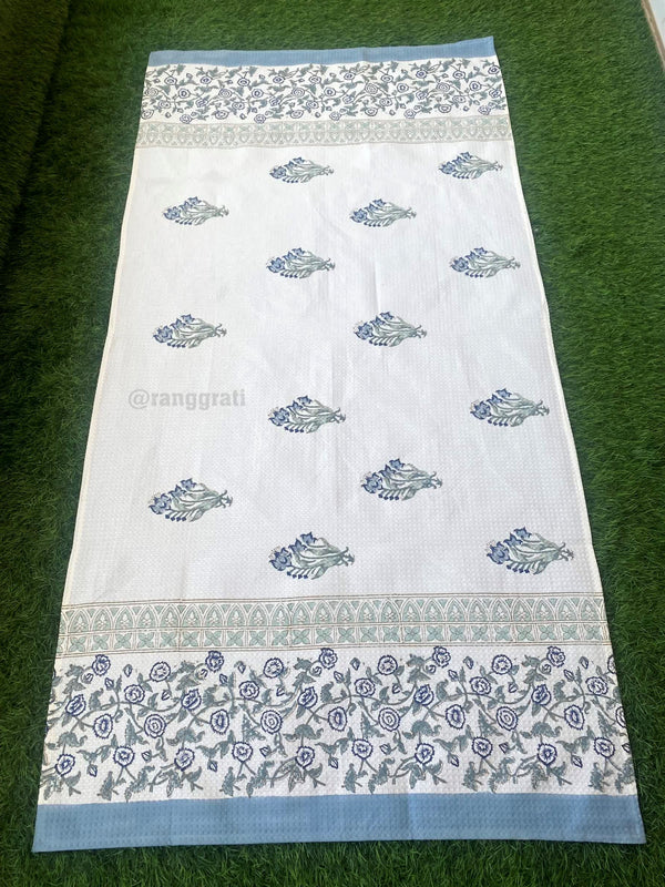 Dark Blue Floral Body Towel Hand Block Printed Pure Cotton - Body Towel