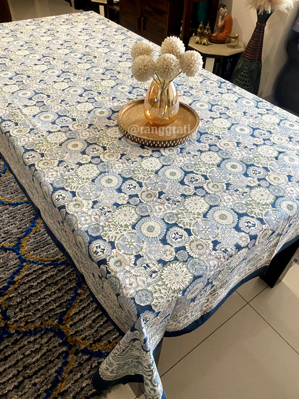 Dark Blue Floral Table Cover 6 Seater Dining Table Rectangular - Table Cover