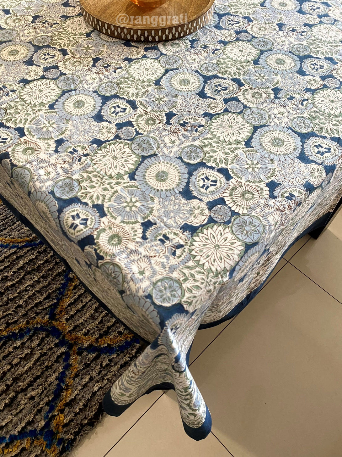 Dark Blue Floral Table Cover 6 Seater Dining Table Rectangular - Table Cover