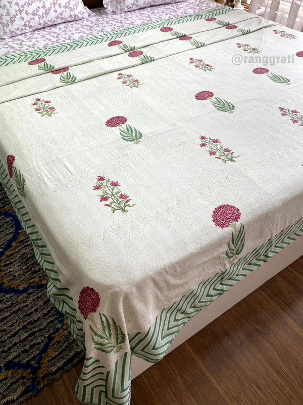 Dark Fuchsia Pink Floral Dohar For Double Bed In Mulmul Cotton King Size