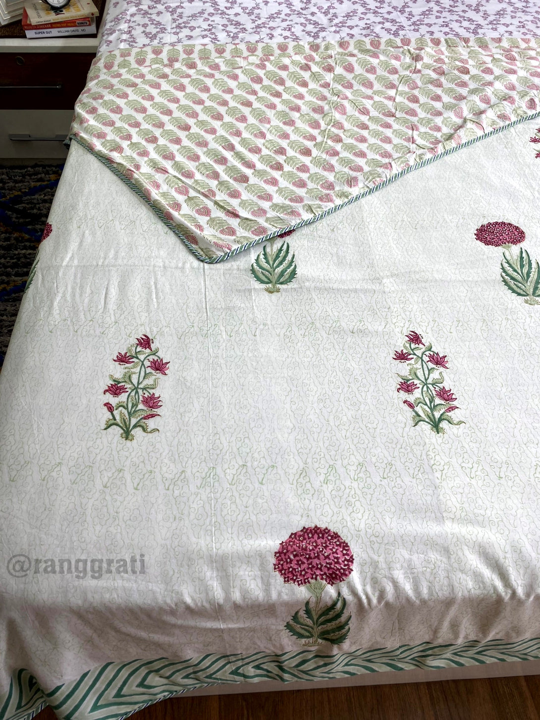 Dark Fuchsia Pink Floral Dohar For Double Bed King Size Reversible