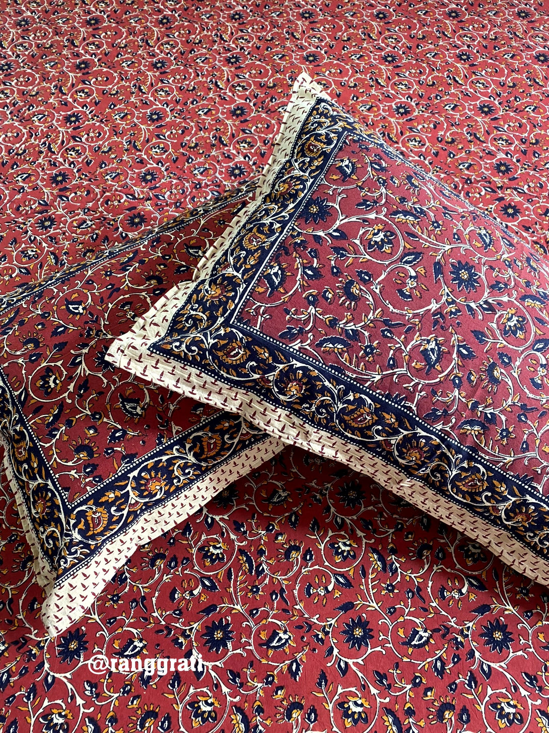 Dark Red Jaal Floral Jaipuri Cotton Bedsheet King Size With Pillow Covers