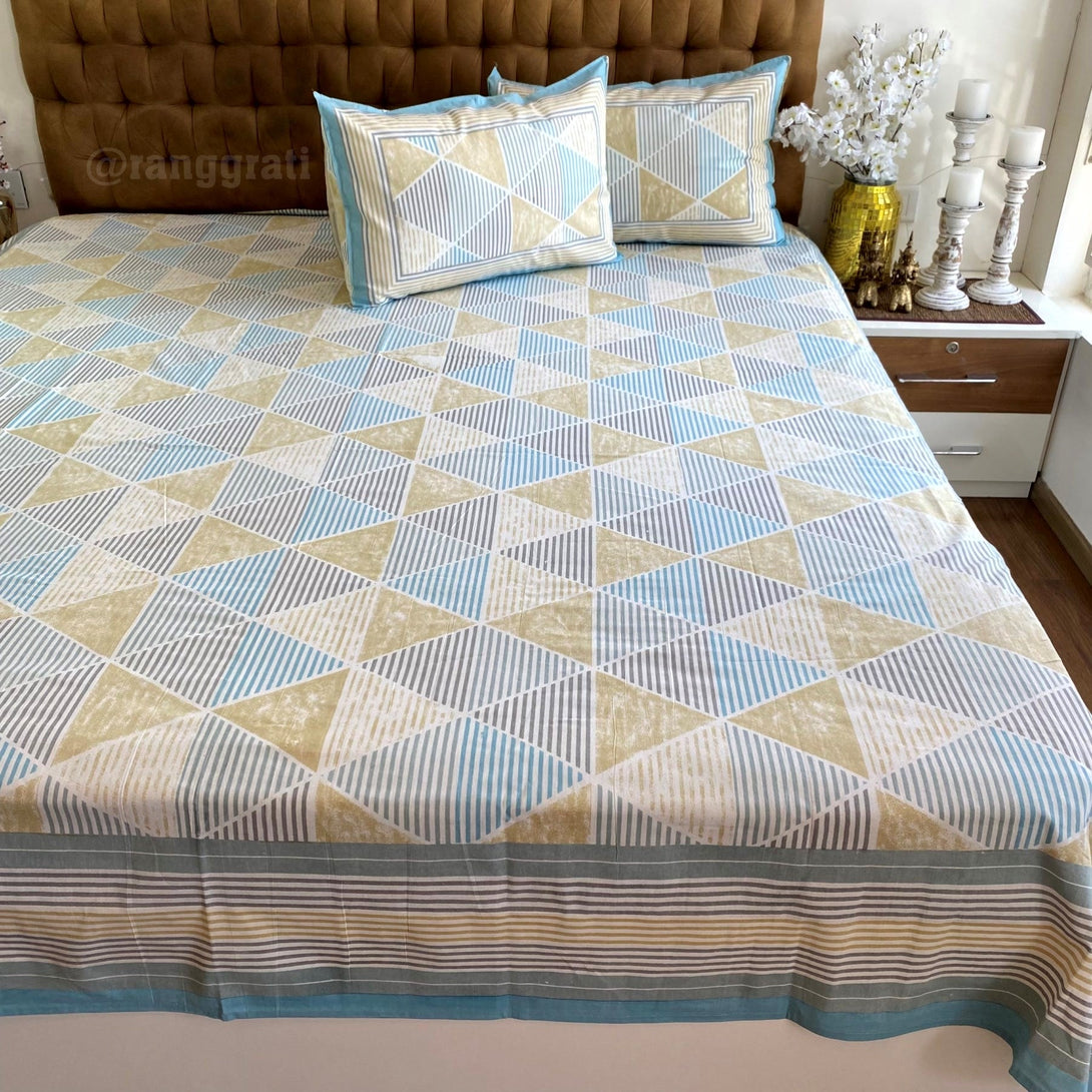 Distressed Triangle Jaipuri Cotton Bedsheet King Size For Double Bed - Bedsheet