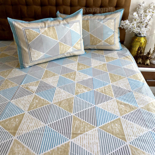 Distressed Triangle Jaipuri Cotton Bedsheet King Size For Double Bed - Bedsheet