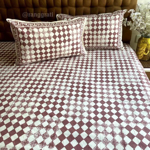 Dusty Rose Diamond Jaipuri Cotton Bedsheet King Size For Double Bed - Bedsheet