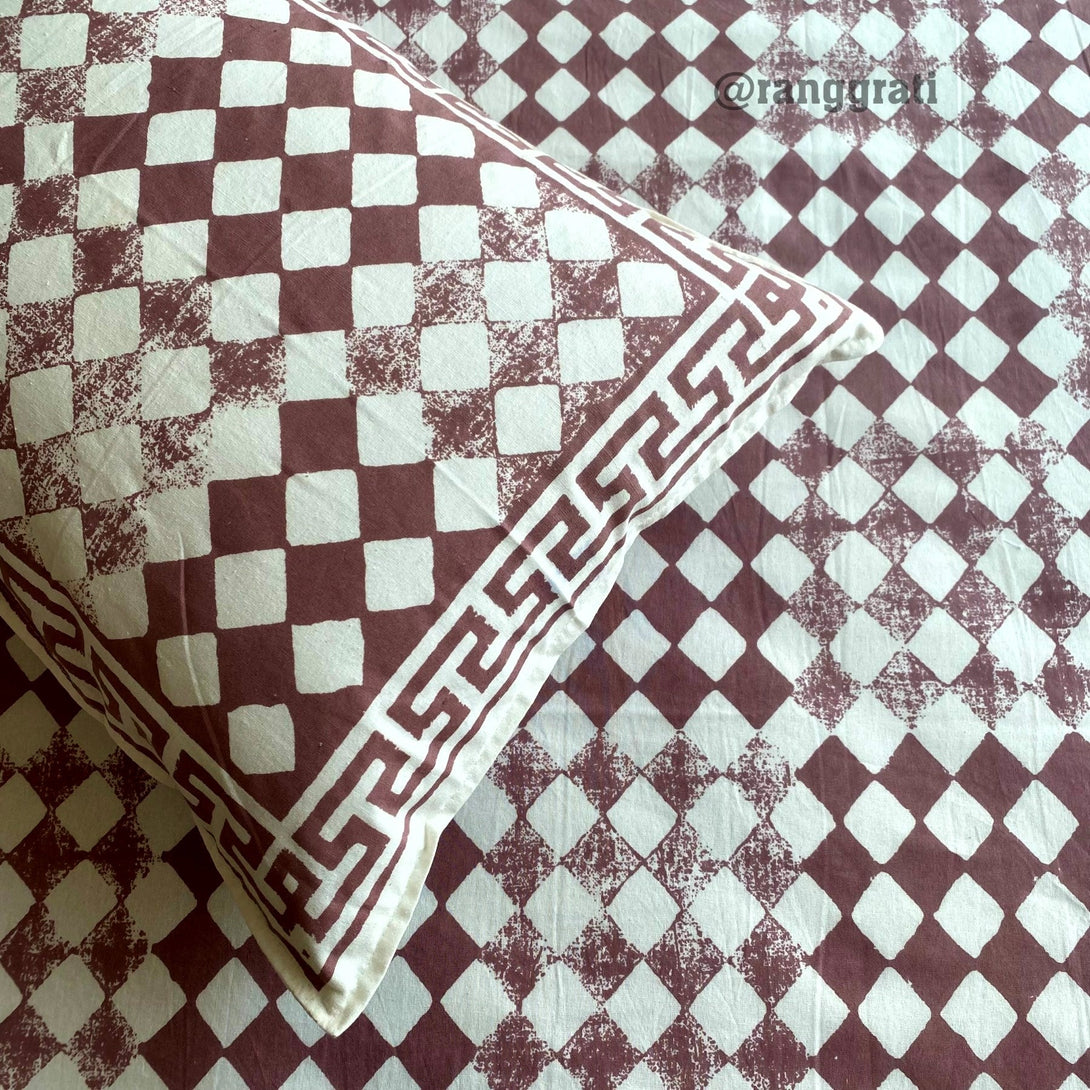 Dusty Rose Diamond Jaipuri Cotton Bedsheet King Size For Double Bed - Bedsheet