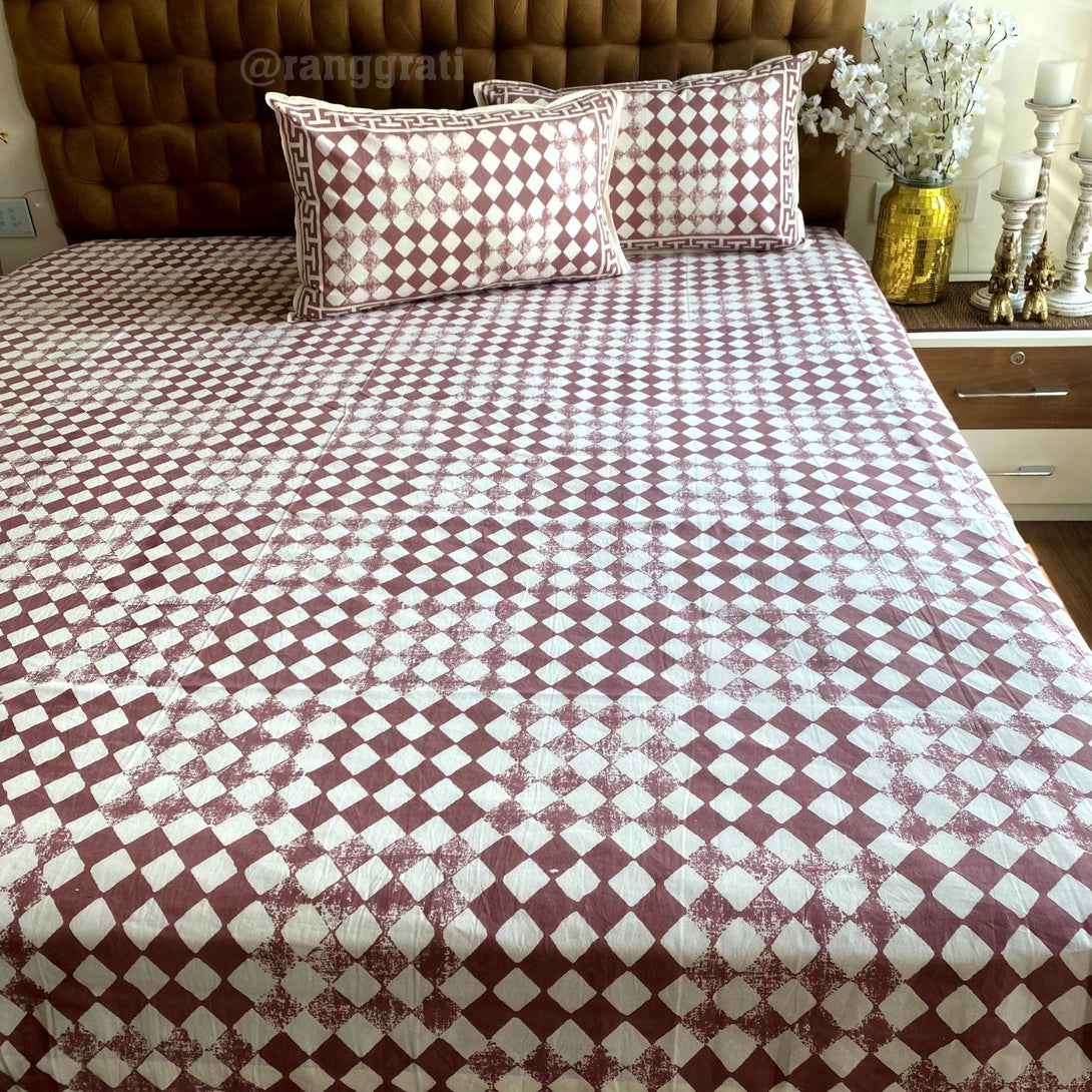 Dusty Rose Diamond Jaipuri Cotton Bedsheet King Size For Double Bed - Bedsheet