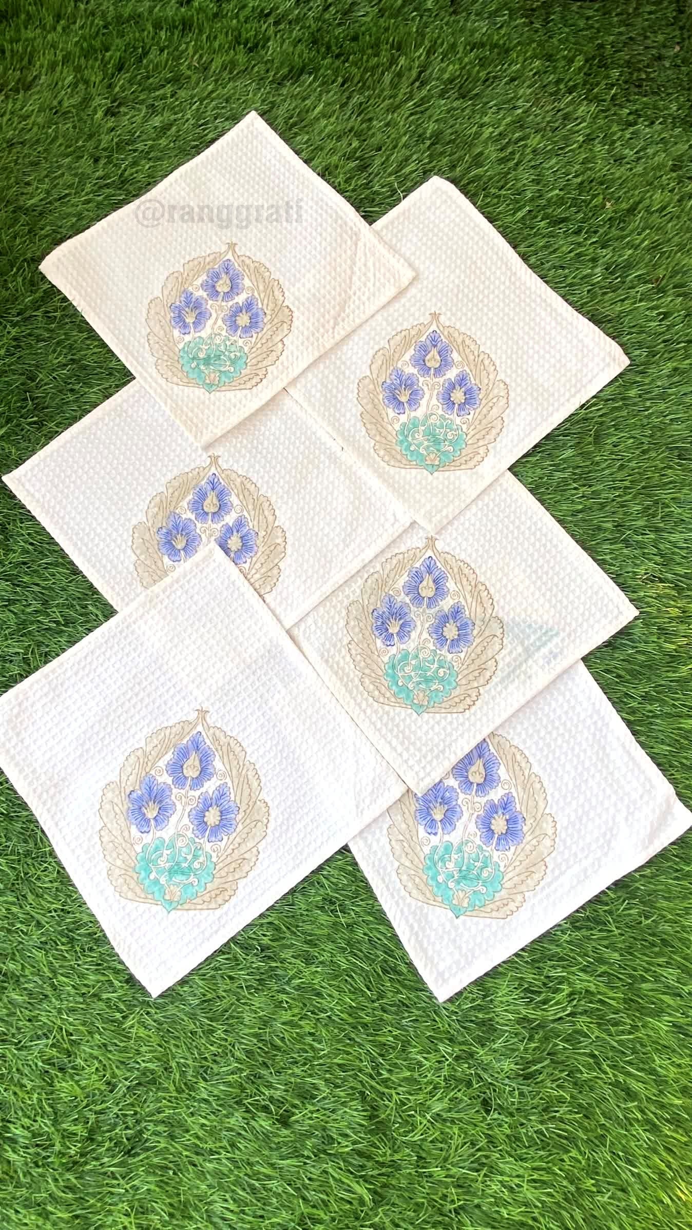 Face Towel Purple Green Floral Hand Block Printed Pure Cotton - Face Towel