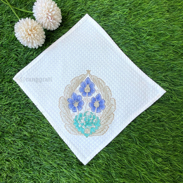 Face Towel Purple Green Floral Hand Block Printed Pure Cotton - Face Towel