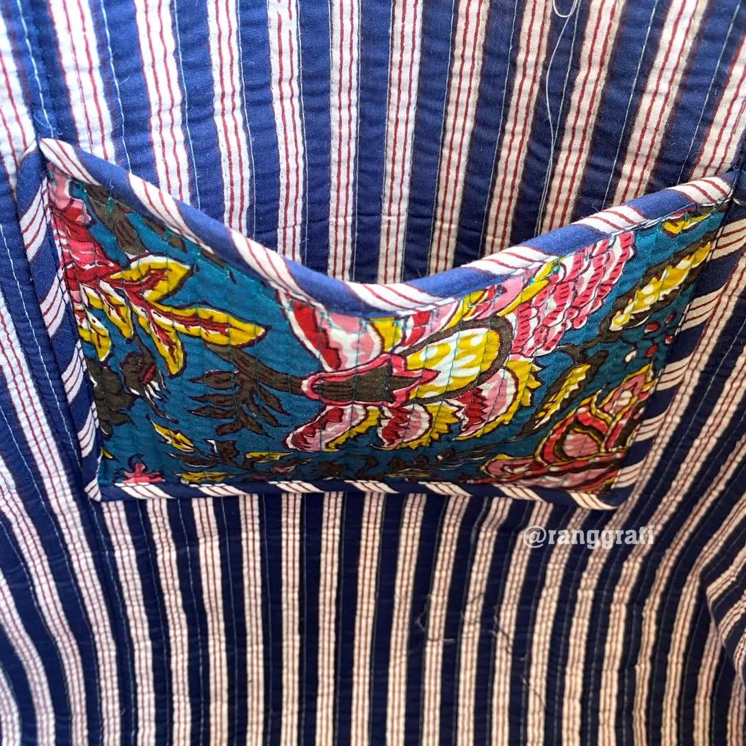 Floral Tote Bag Quilted Hand Block Printed Cotton Without Zip - Tote Bag