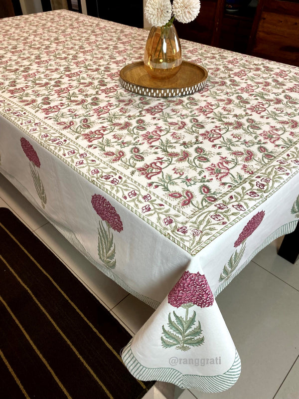 Fuchsia Pink Allium Floral Table Cover Cloth 8 Seater Dining Table Rectangular