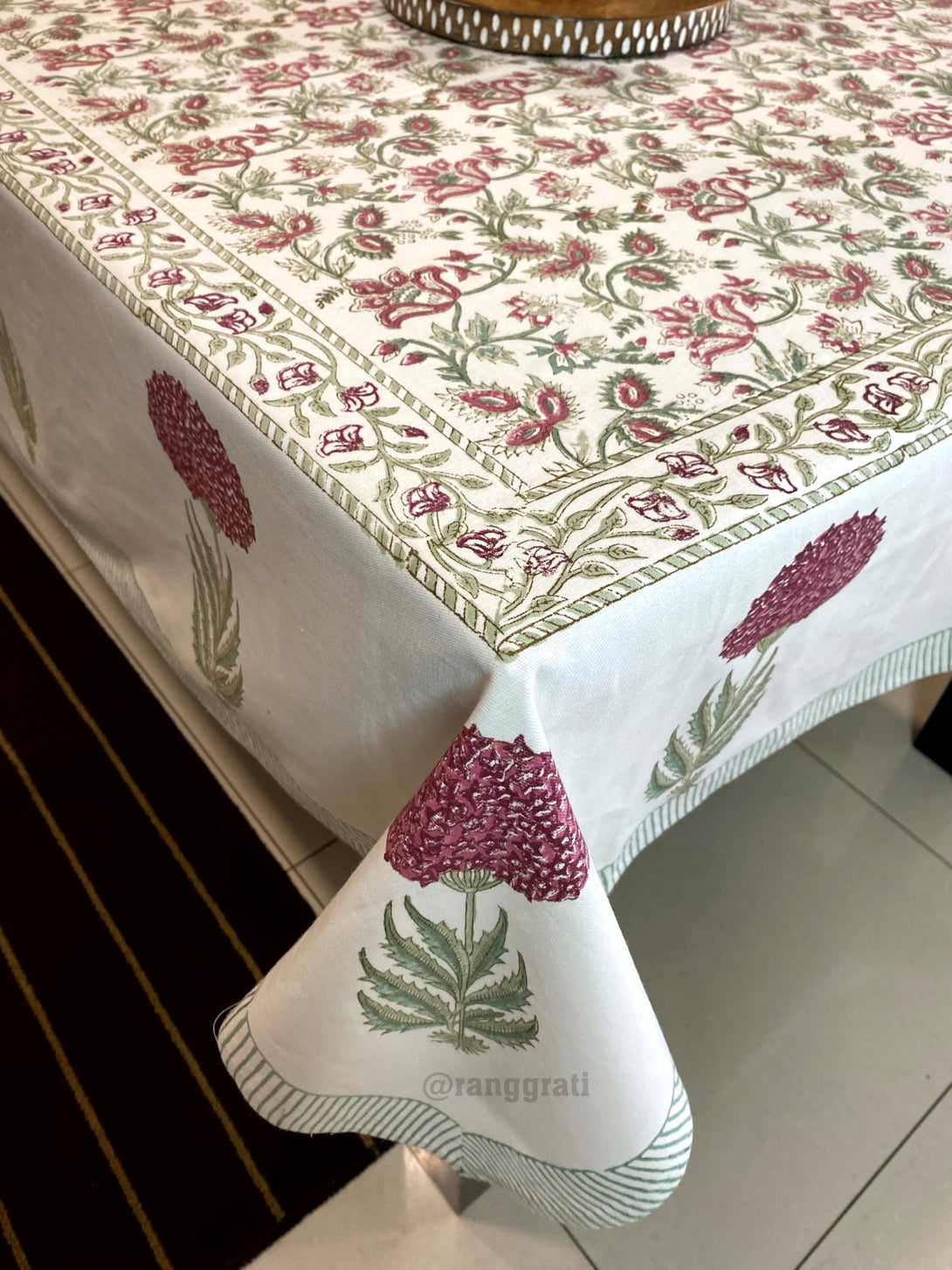 8 Seater Fuchsia Pink Allium Floral Dining Table Cover