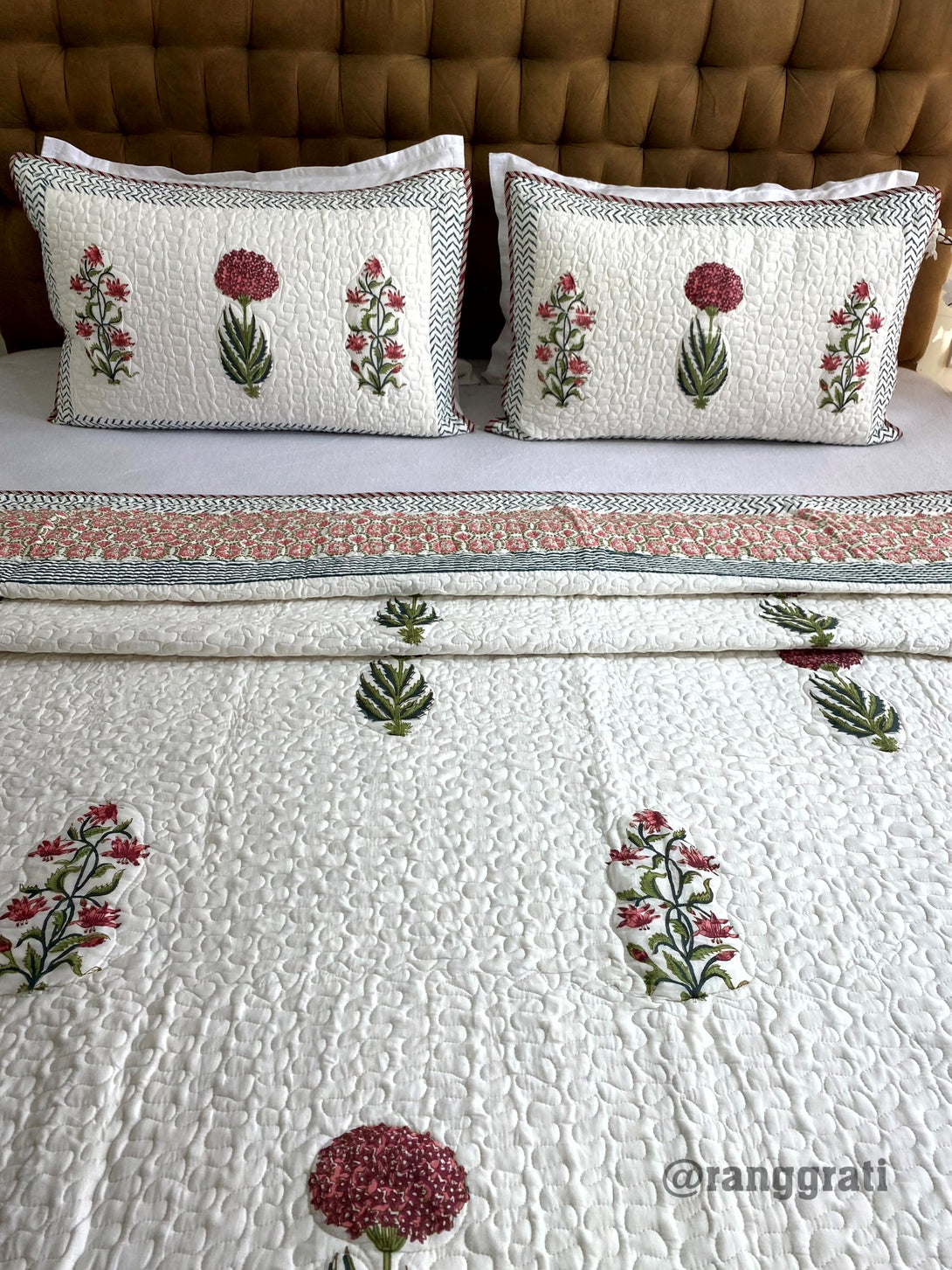Fuchsia Pink Floral Quilted Bedcover Super King 108 X 108