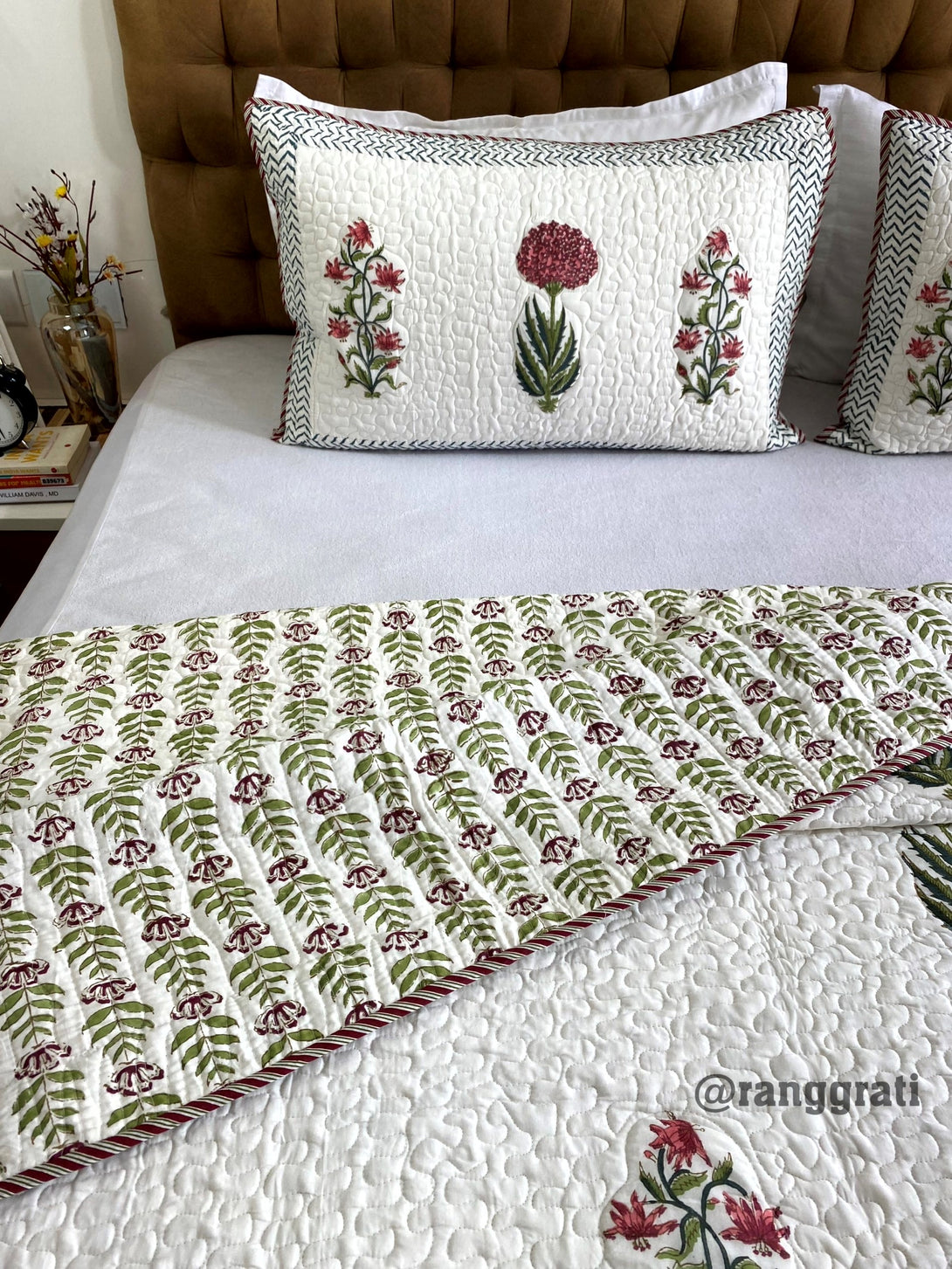 Fuchsia Pink Floral Quilted Bedcover Super King 108 X 108 Reversible