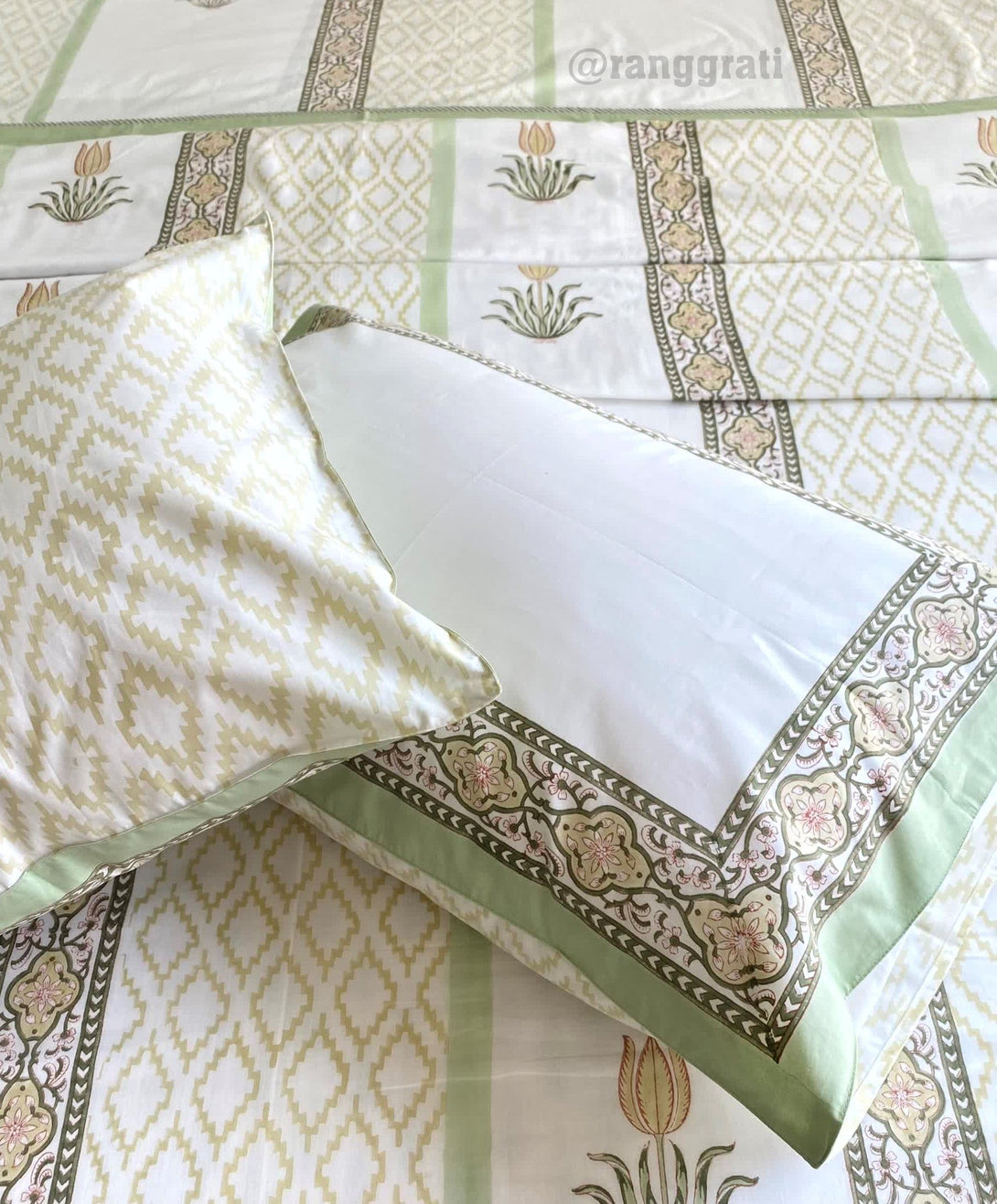 Gin Green Floral Bedsheet With Dohar Bedding Set Super King - Bedding Set