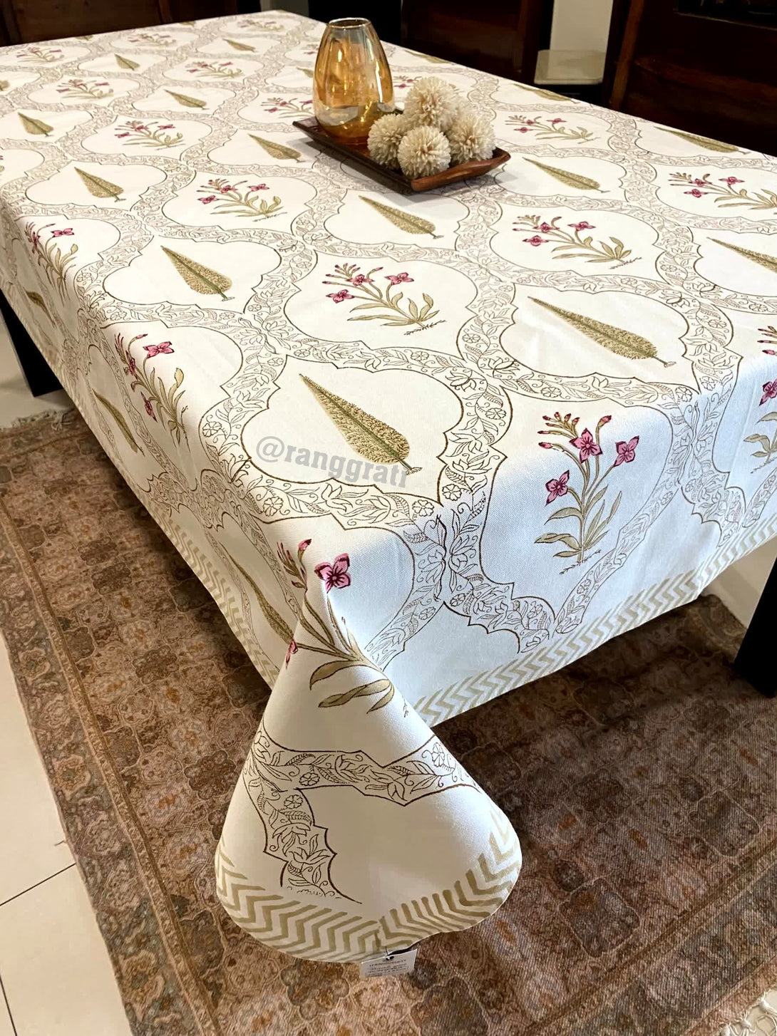 Golden Leaf Table Cover Cloth 6 Seater Dining Table Rectangular - Table Cover