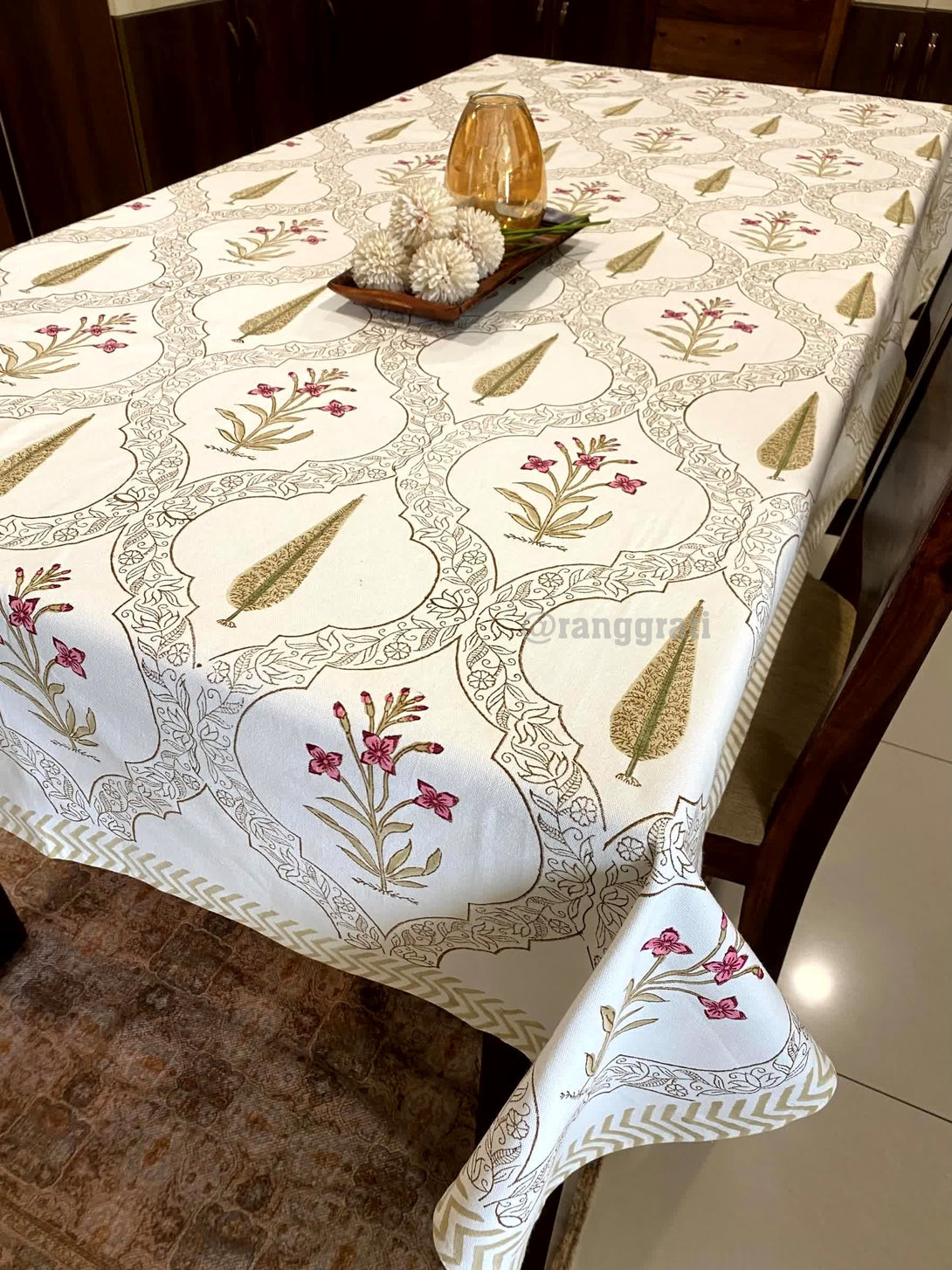 Golden Leaf Table Cover Cloth 6 Seater Dining Table Rectangular - Table Cover