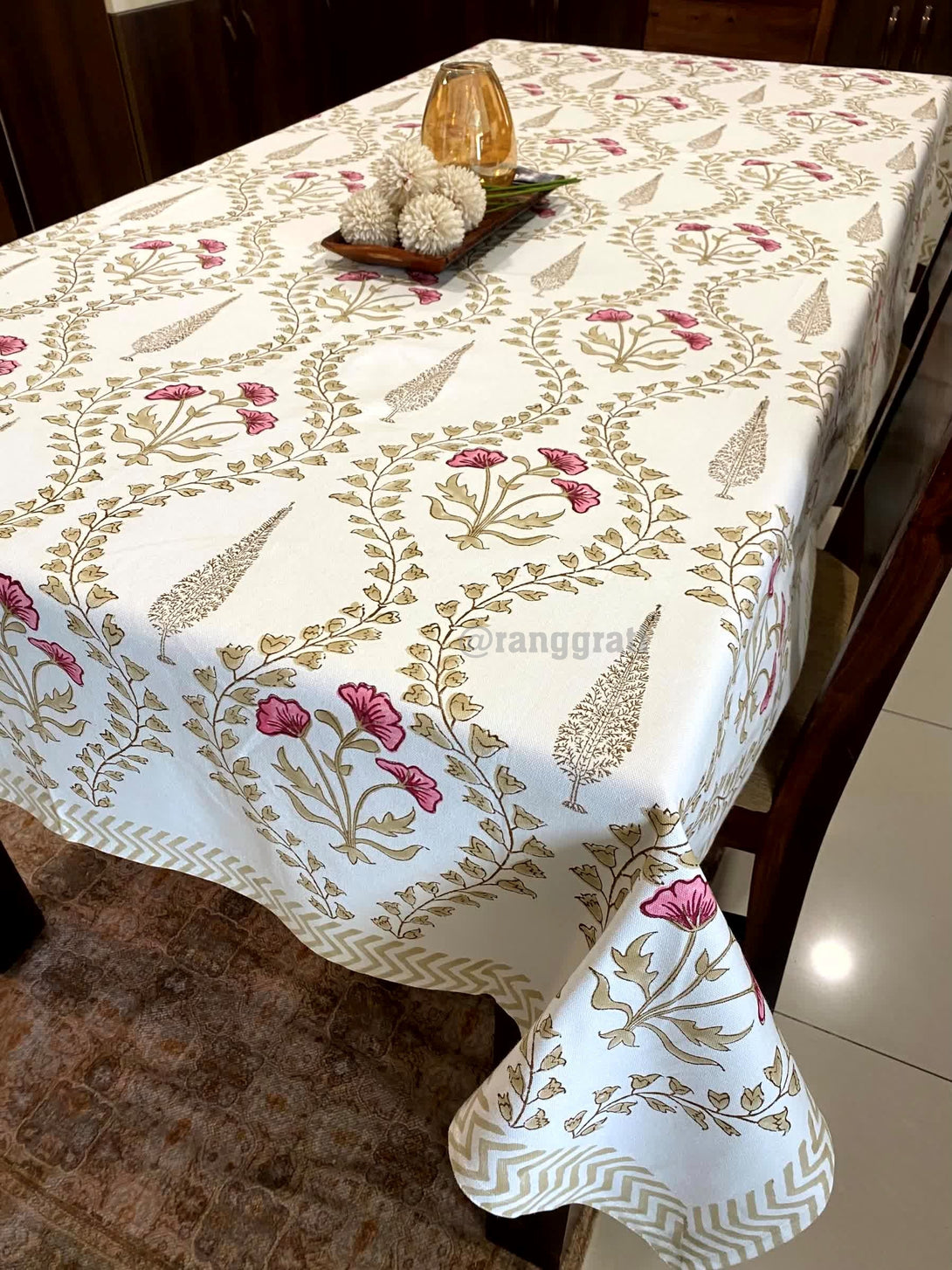 Golden Pink Table Cover Cloth 6 Seater Dining Table Rectangular - Table Cover