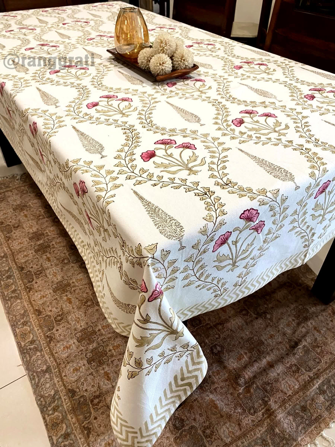 Golden Pink Table Cover Cloth 6 Seater Dining Table Rectangular - Table Cover