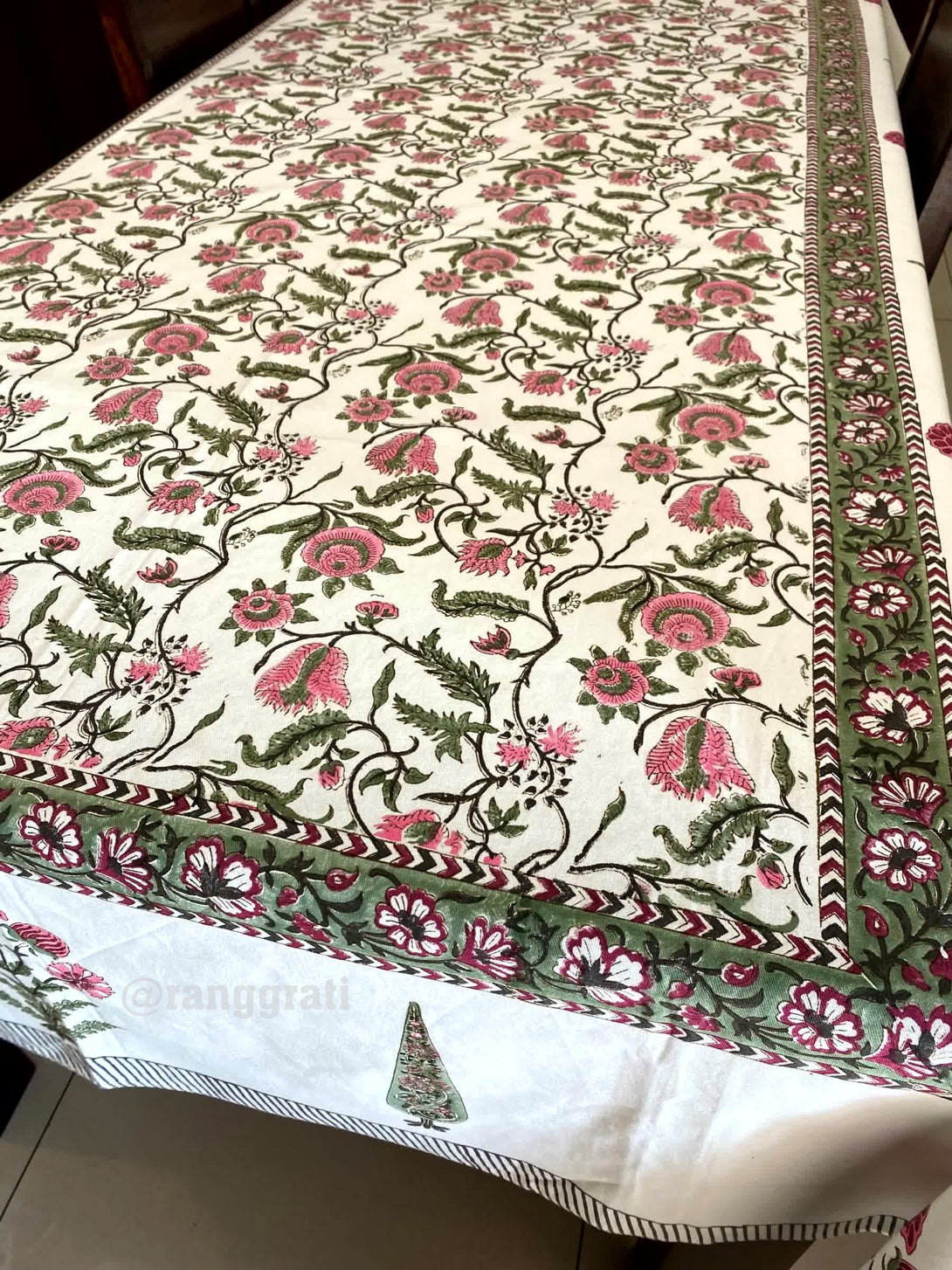 Green Floral Jaal Table Cover Cloth 8 Seater Dining Table Rectangular - Table Cover