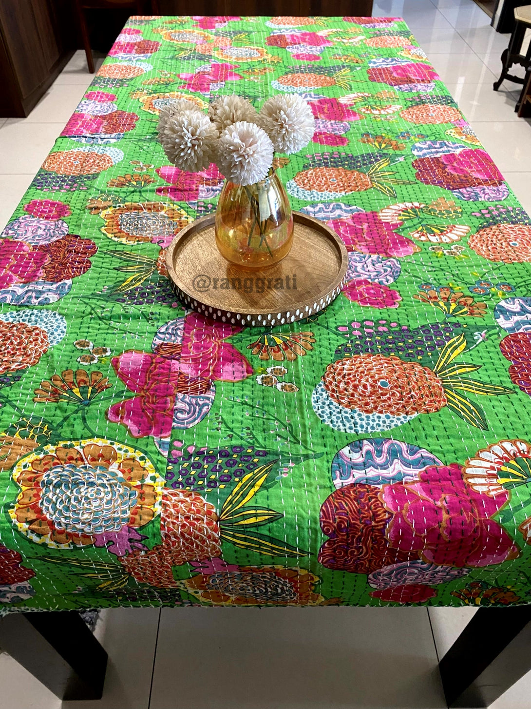 Green Floral Table Cover Cloth 6 Seater