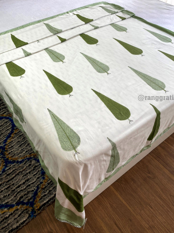 Green Pine Dohar For Single Bed In Mulmul Cotton Reversible