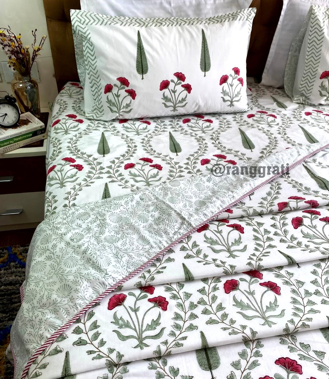 Green Pine Tree Bedsheet With Dohar Bedding Set King Size - Bedding Set