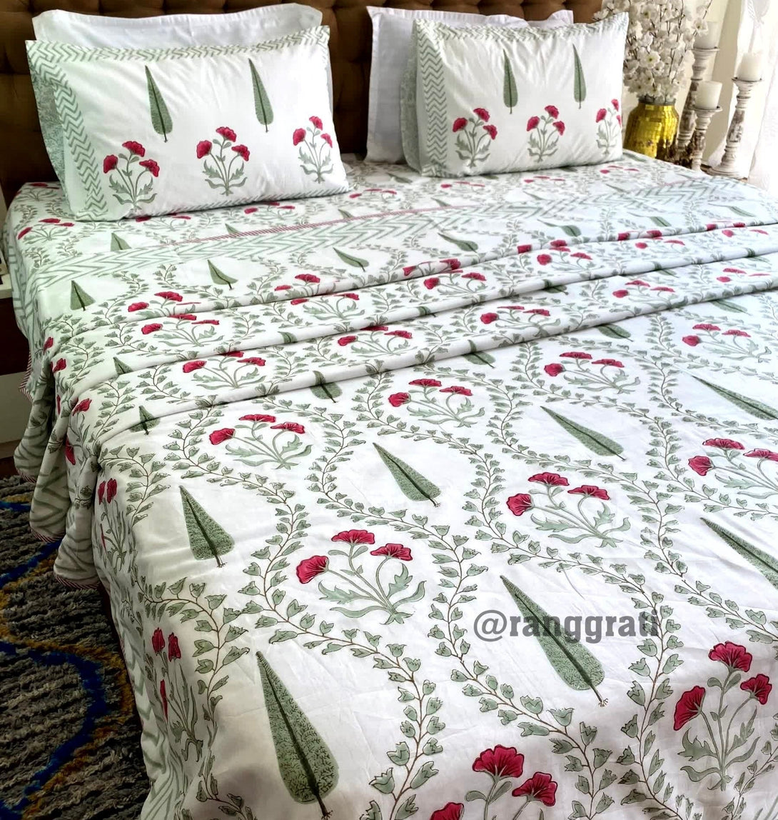 Green Pine Tree Bedsheet With Dohar Bedding Set King Size - Bedding Set