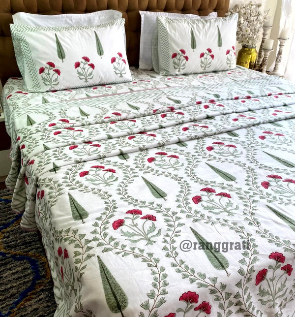 Green Pine Tree Bedsheet With Dohar Bedding Set King Size - Bedding Set