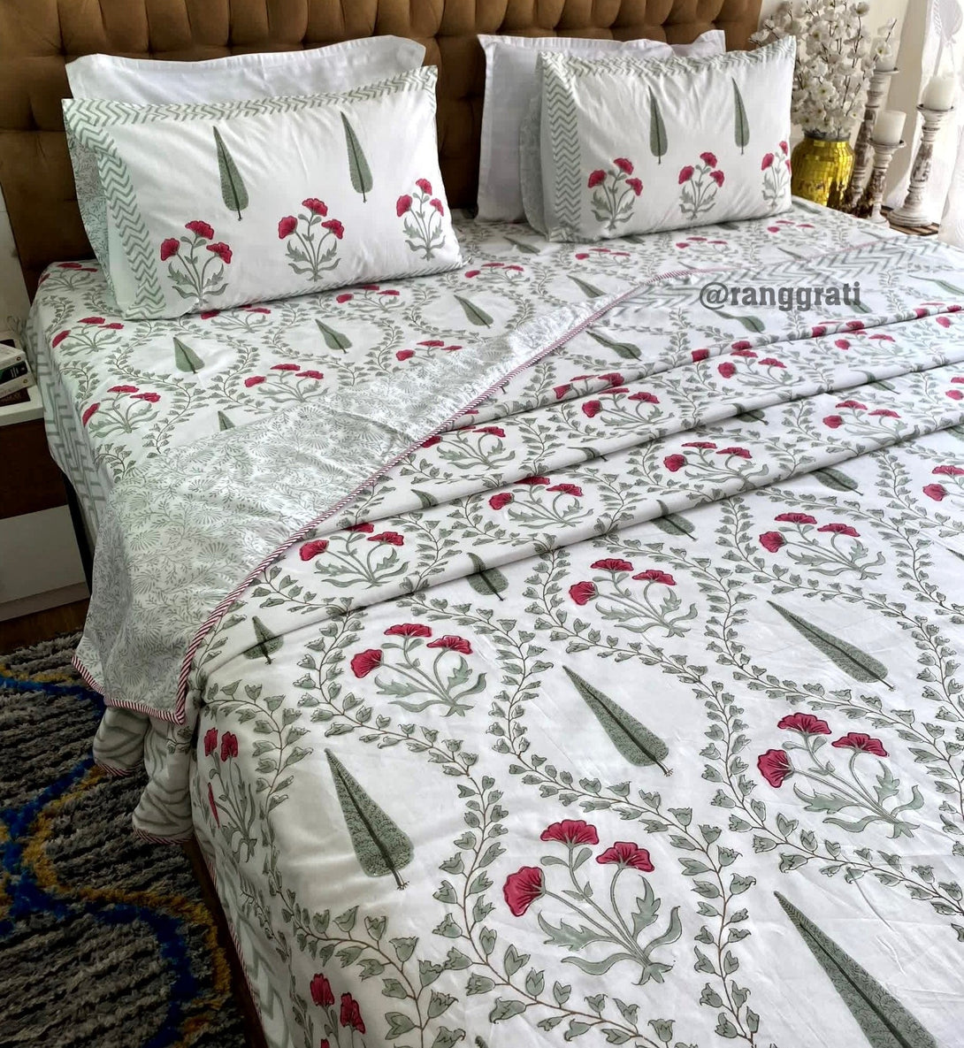 Green Pine Tree Bedsheet With Dohar Bedding Set King Size - Bedding Set