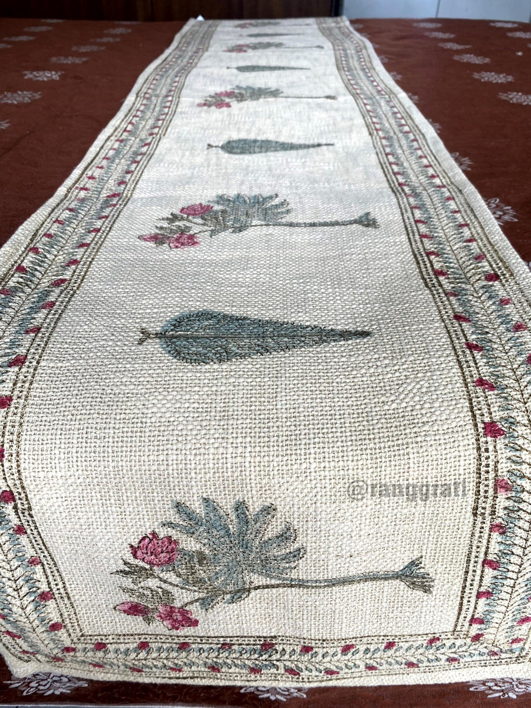 Green Pine Tree Jute Cotton Table Runner For 6 Seater Dining Table - Table Runner