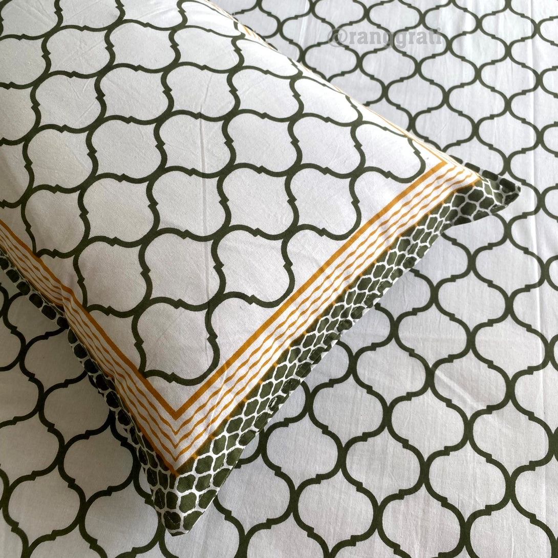 Green Waves Jaipuri Cotton Bedsheet King Size For Double Bed - Bedsheet